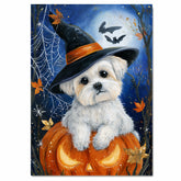Halloween Maltese Dog Spiderweb Canvas for Indoor Witch Hat Dog Print for Pet Lovers and Home Décor on Ready to Hang 1.5" Thick Canvas Wrap, Floating Framed Canvas, Flat Rolled Canvas